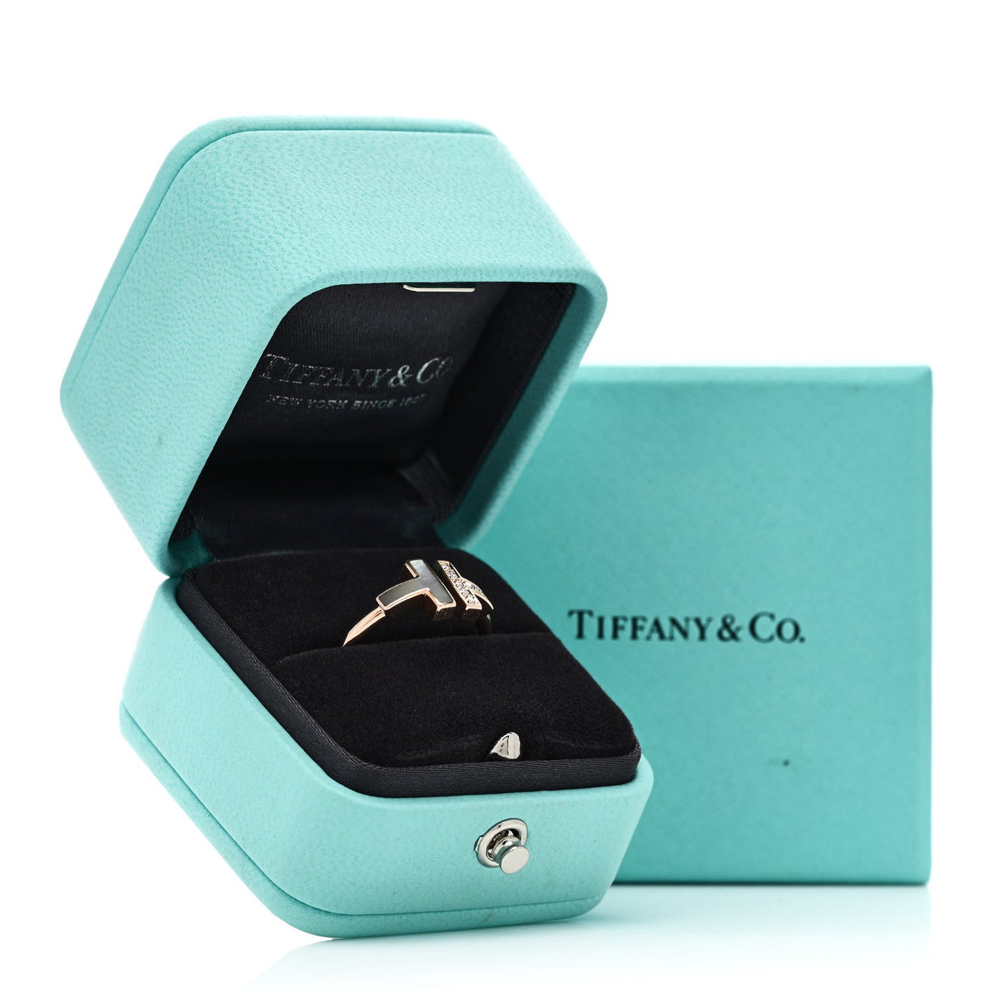 18K Rose Gold Diamond Mother of Pearl T Wire Ring 56 7.75