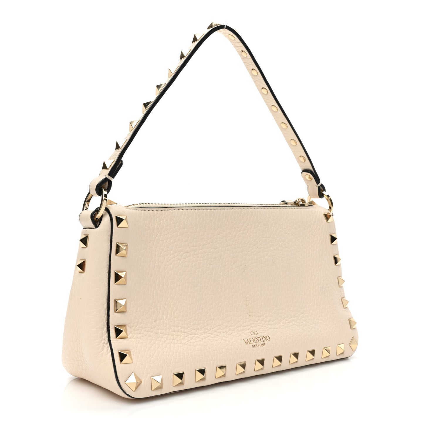 Pebbled Calfskin Small Rockstud Flip Lock Shoulder Bag Light Ivory