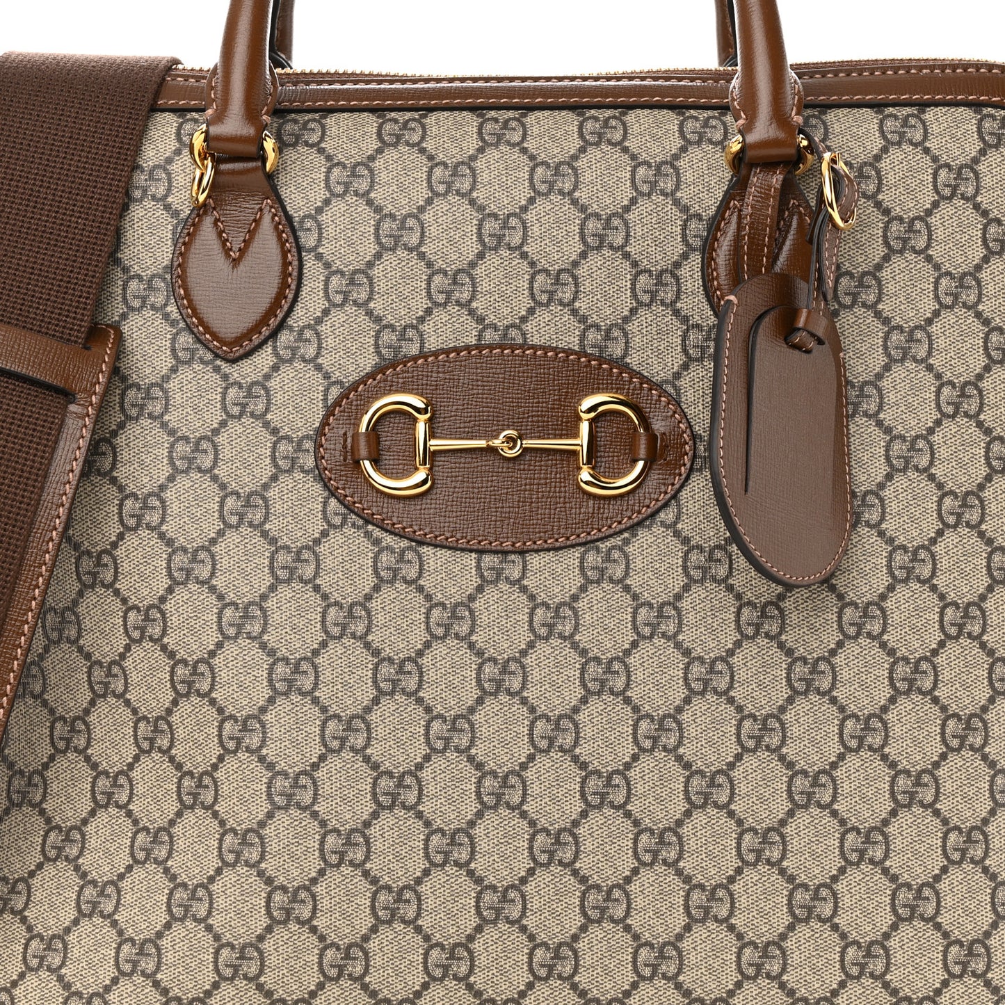 GG Supreme Monogram Azalea Calfskin Horsebit 1955 Duffle Bag Beige Ebony Brown Sugar