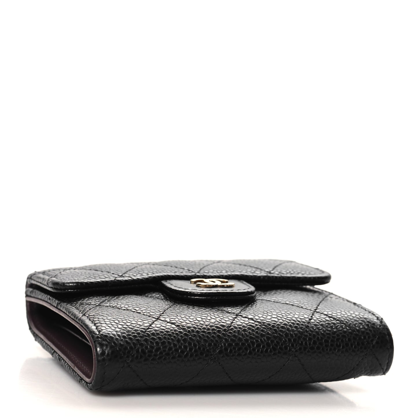 Caviar Quilted Compact Flap Wallet Black