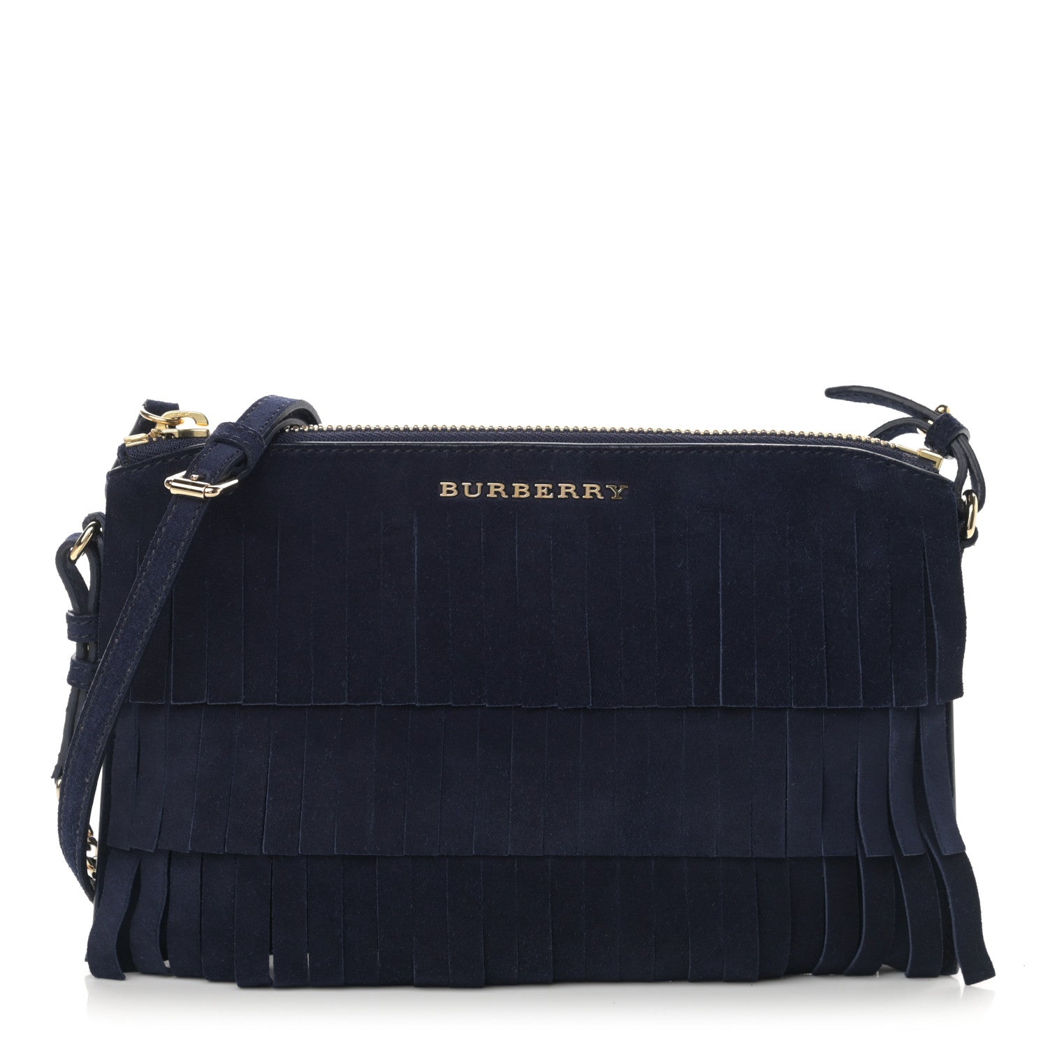 Burberry Suede Fringe Peyton Crossbody Clutch Bag Blue 1 of 11
