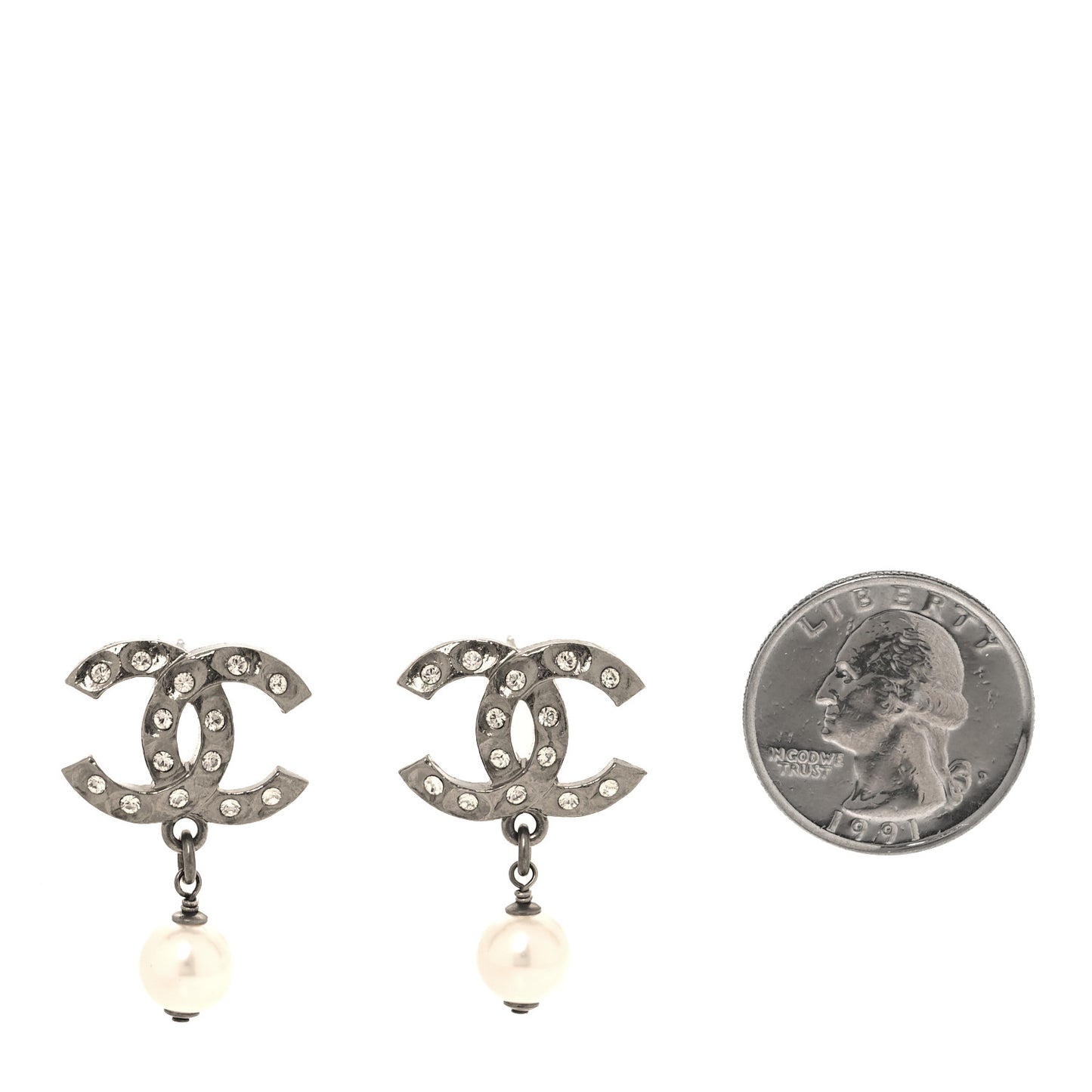 Crystal Pearl CC Drop Earrings Silver Pearly White