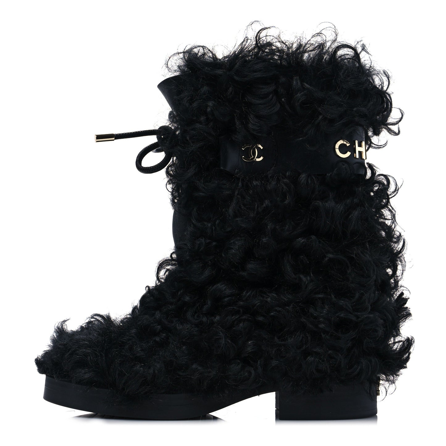 Shearling Sheepskin High Boots 38.5 Black
