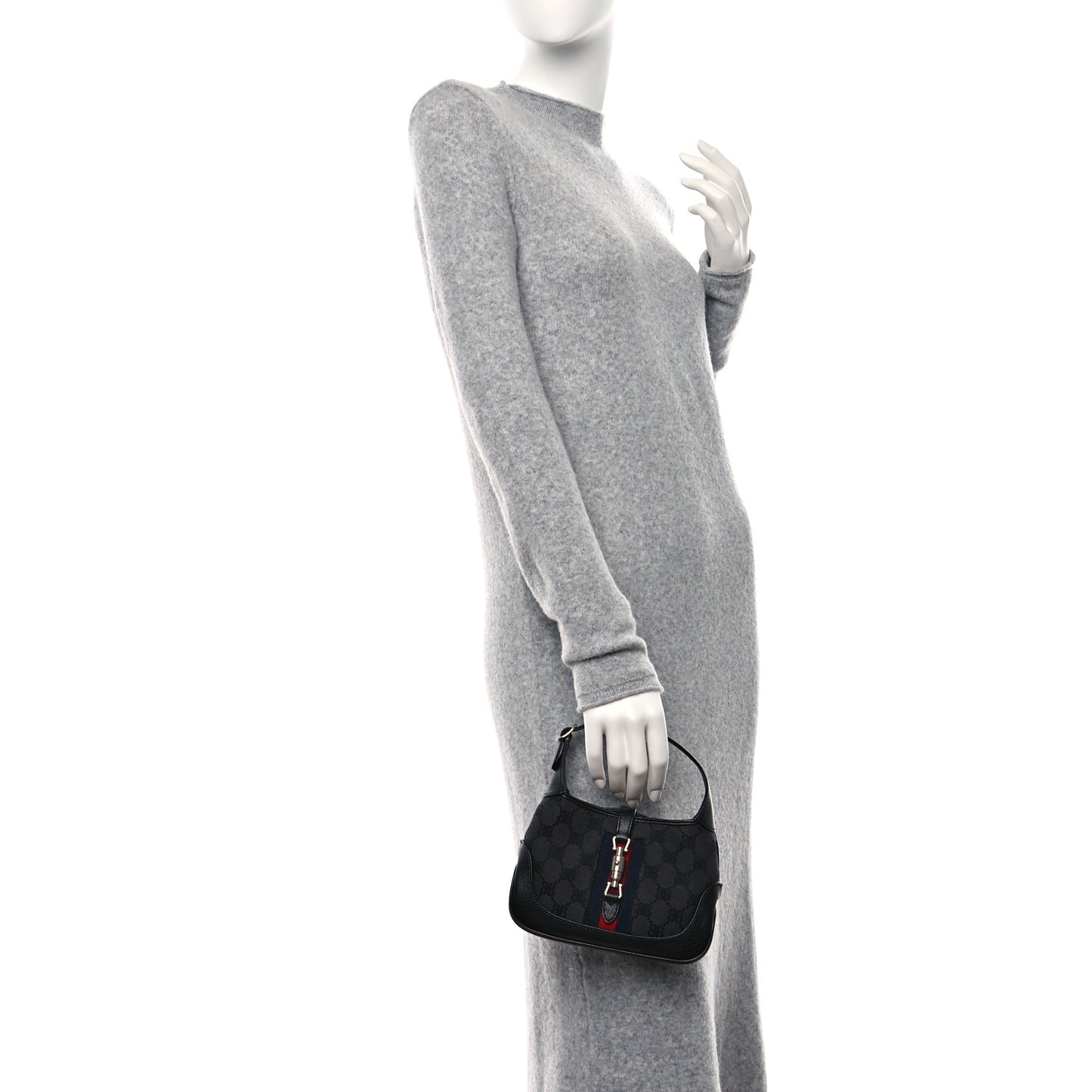 X BALENCIAGA BB Monogram Calfskin Web Mini Jackie 1961 Hobo Black