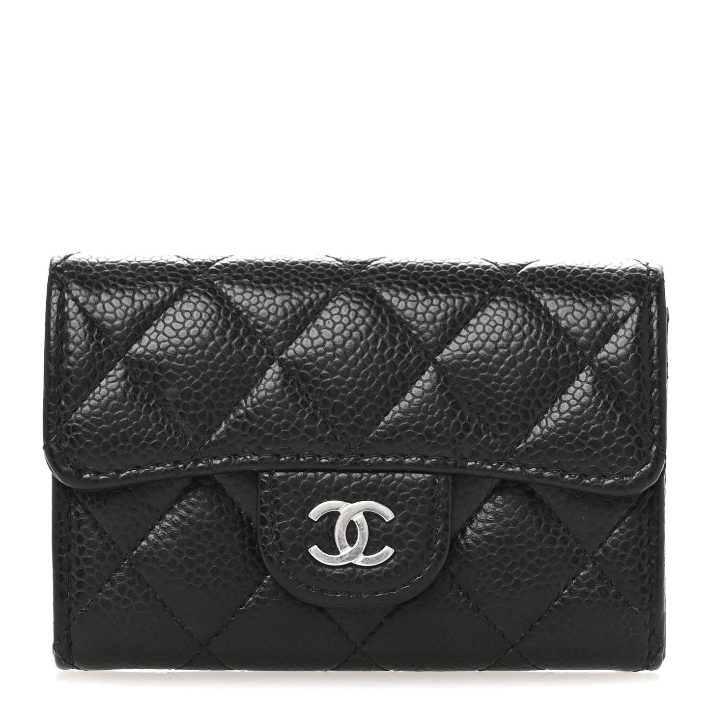 Caviar Quilted Flap Card Holder Wallet Black