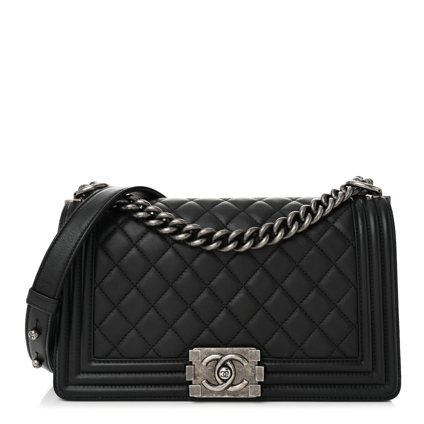 Lambskin Quilted Medium Boy Flap Black