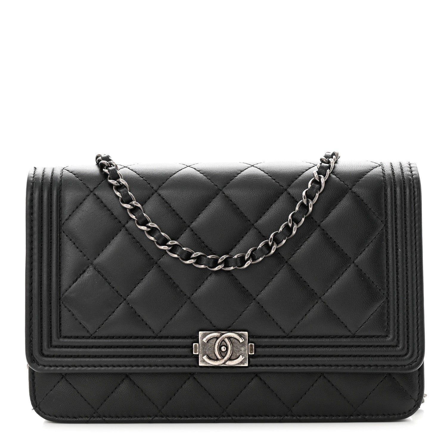 Chanel Lambskin Quilted Boy Wallet On Chain WOC Black 1 of 12