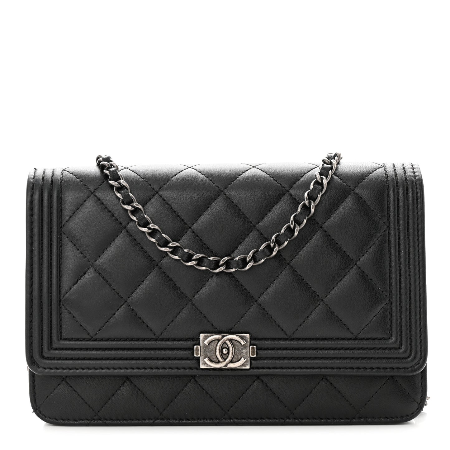 Lambskin Quilted Boy Wallet On Chain WOC Black