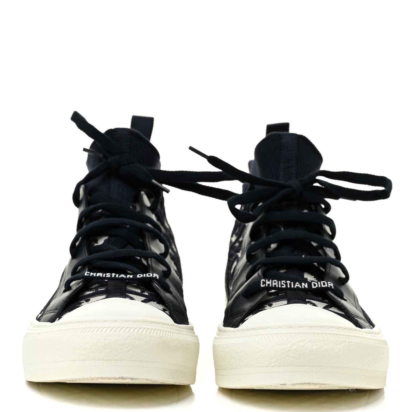 Technical Knit Calfskin Oblique Womens Walk'n Dior Mid Top Sneakers 40 Deep Blue