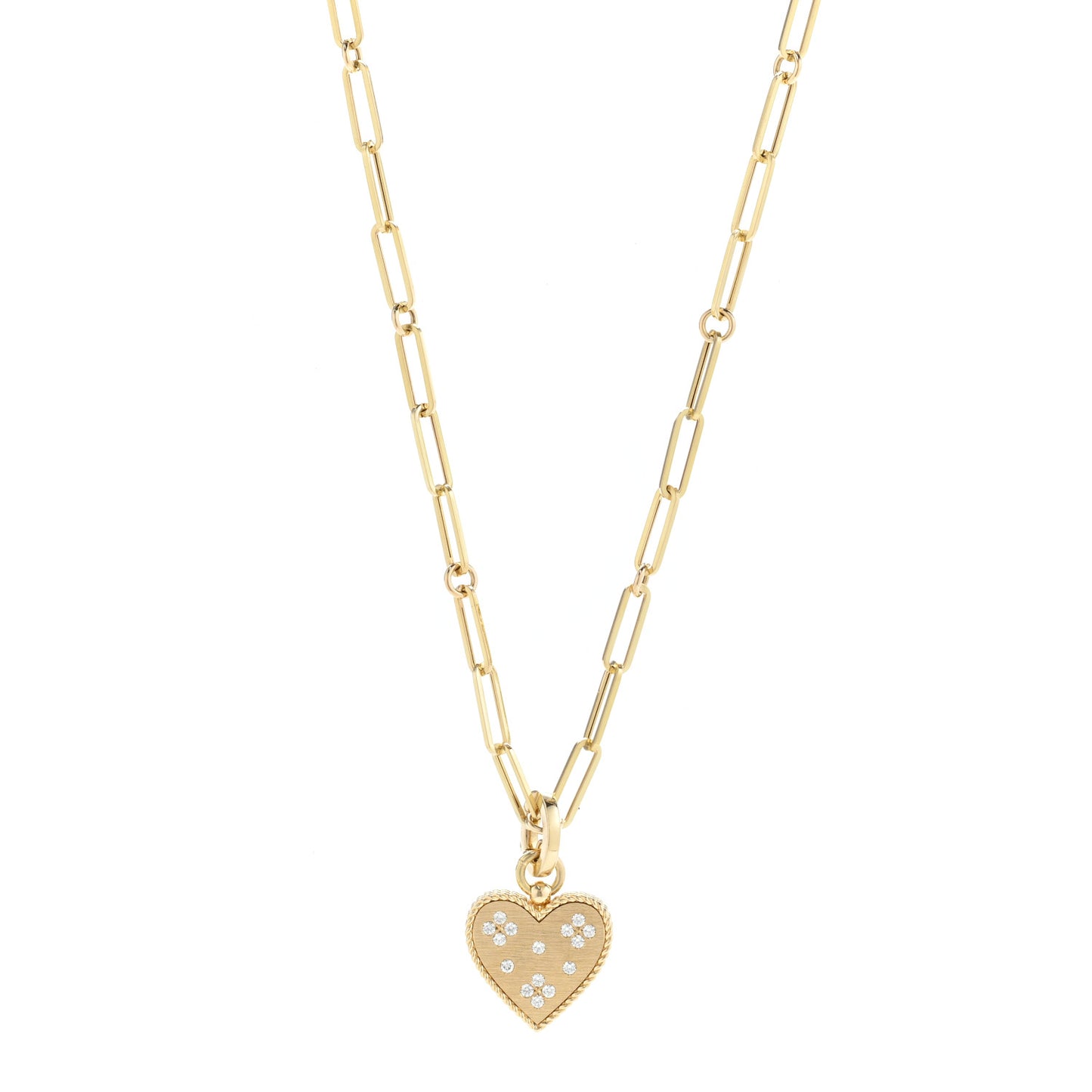 18K Yellow Gold Diamond Venetian Princess Heart Medallion Charm Necklace