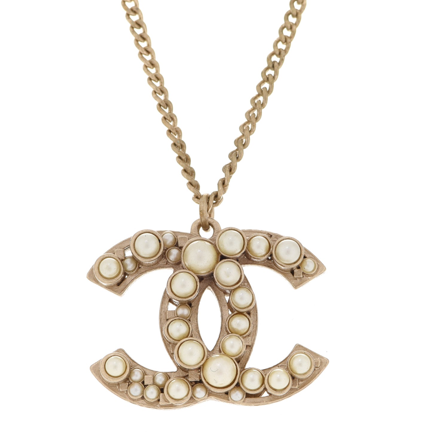 Pearl CC Pendant Necklace Gold