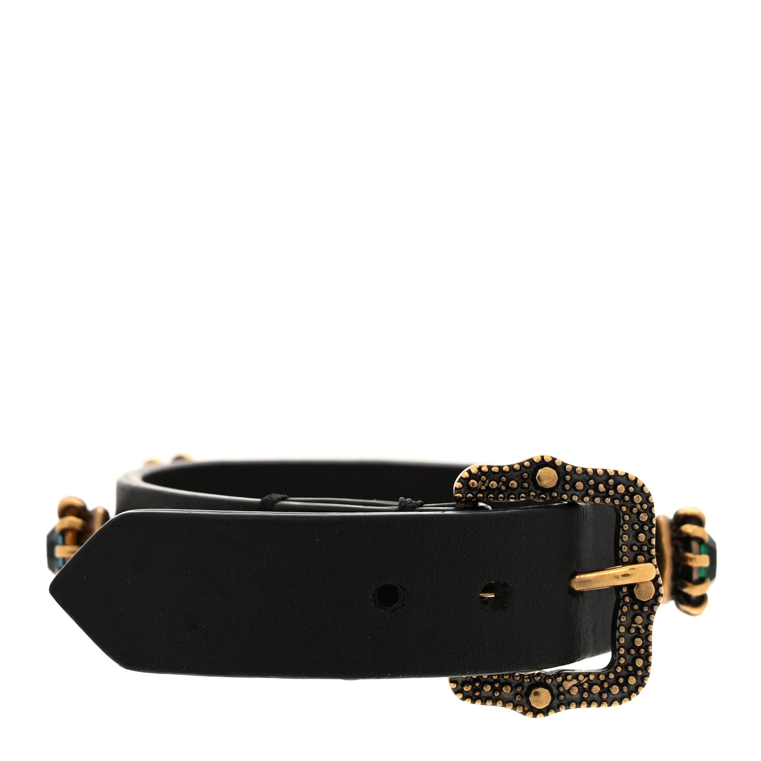 Gucci Calfskin Crystal Feline Heads Bracelet Black 3 of 5