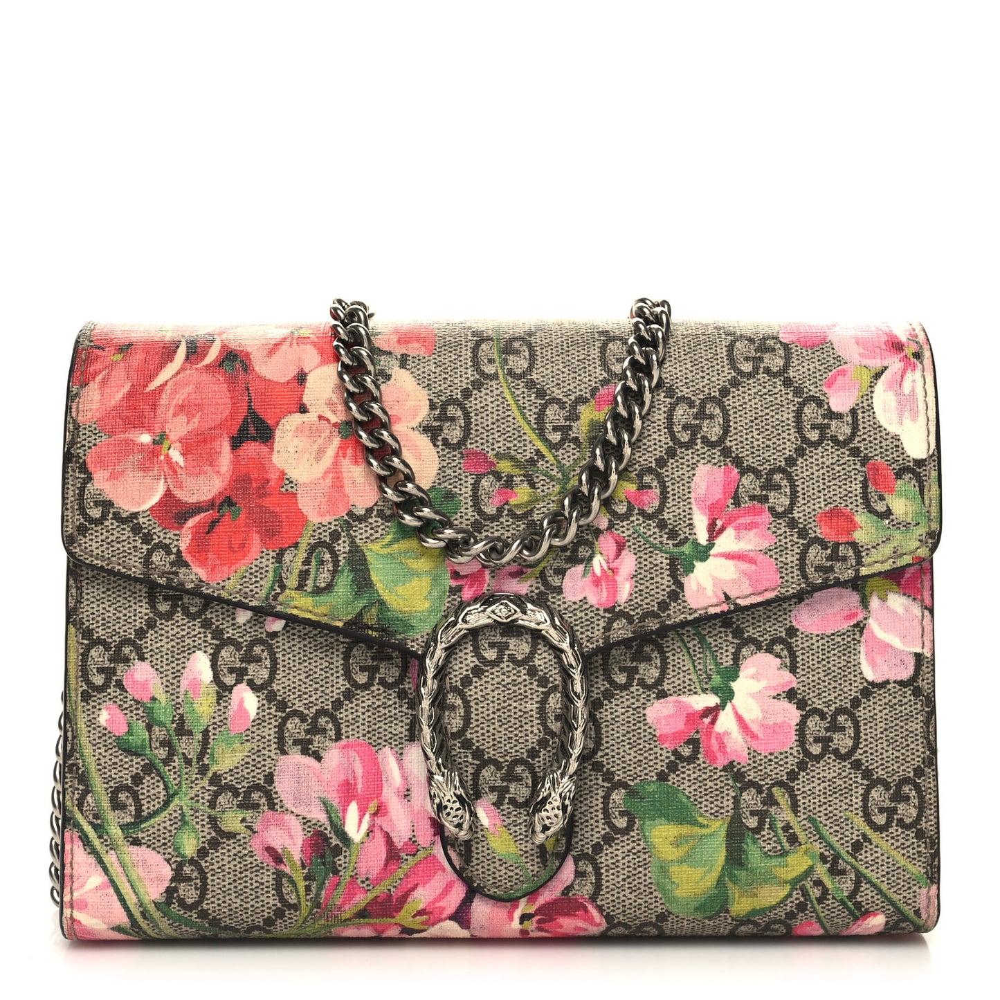GG Supreme Monogram Blooms Mini Dionysus Chain Wallet Beige Multicolor Dry Rose