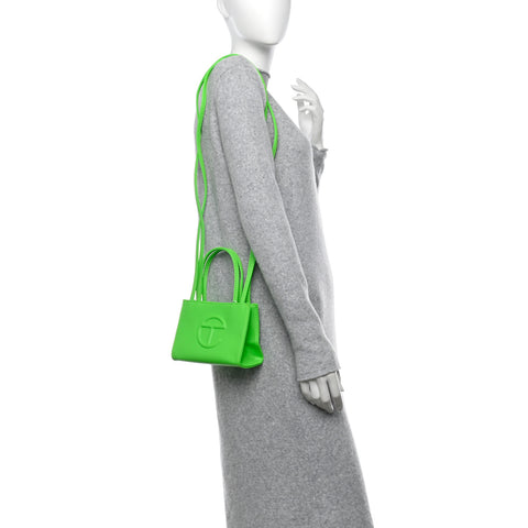 Vegan Leather Small Shopping Bag Highlighter Green