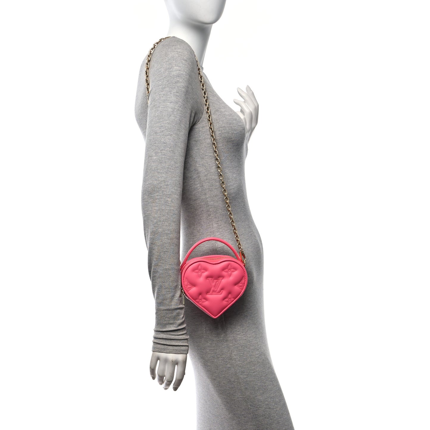 Calfskin Embroidered Monogram Pop My Heart Bag Pouch Dragon Fruit Pink