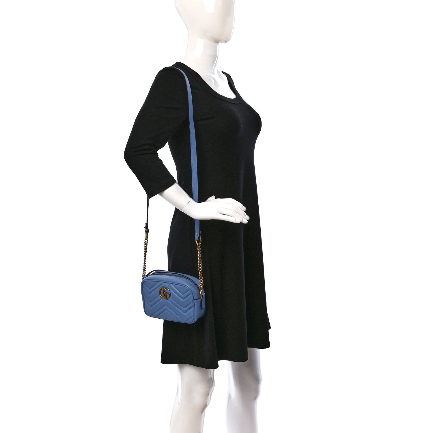 Gucci Calfskin Matelasse Mini GG Marmont Chain Shoulder Bag Clear Sky Blue 2 of 9