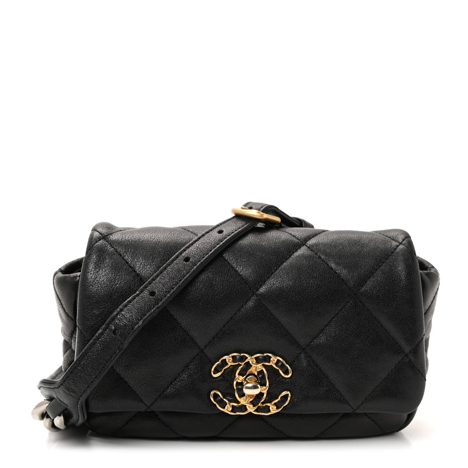 CHANEL ブラック キルティング ボディバッグ Chanel Goatskin Quilted Chanel 19 Waist Bag Black 1816431
