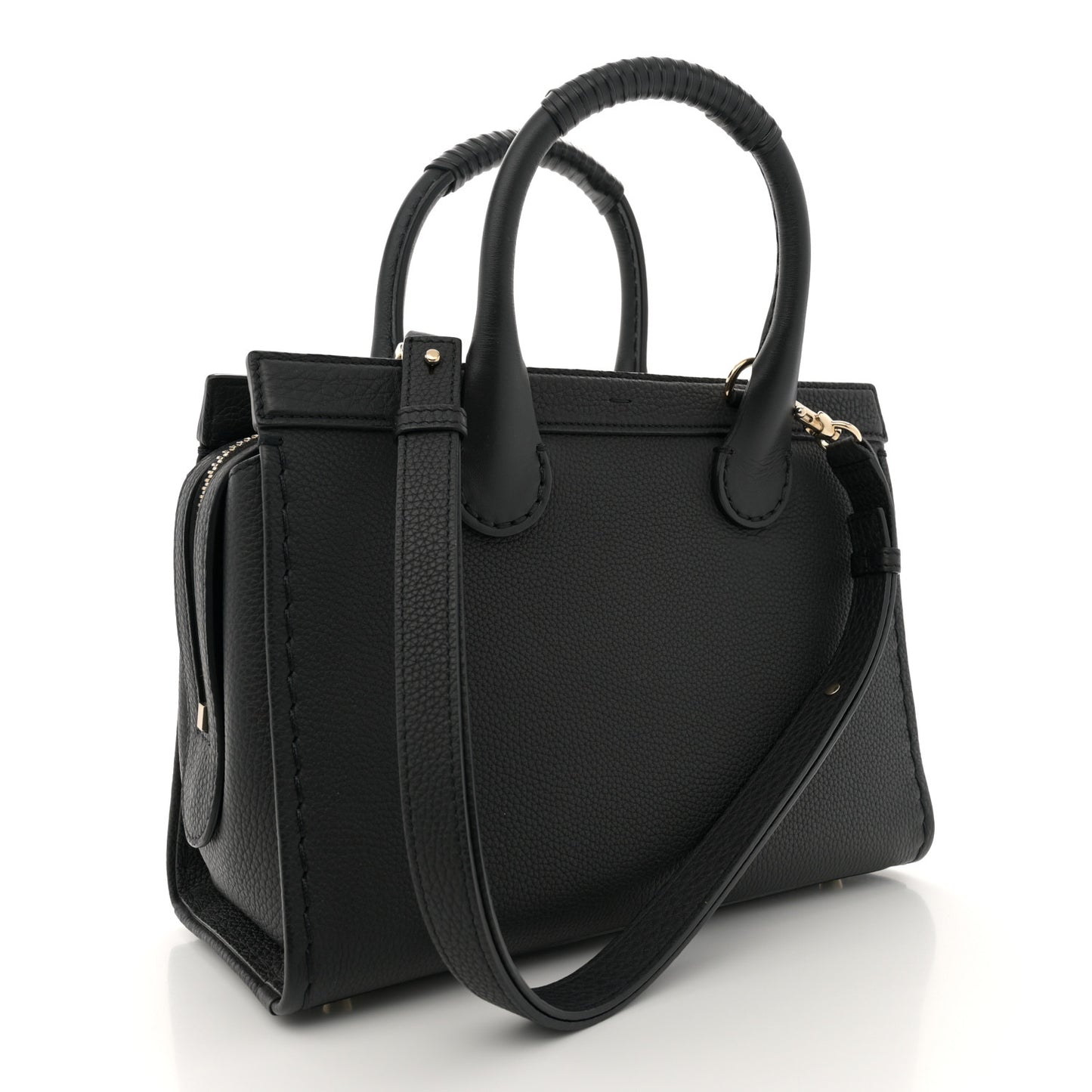 Grained Calfskin Small Edith Top Handle Bag Black