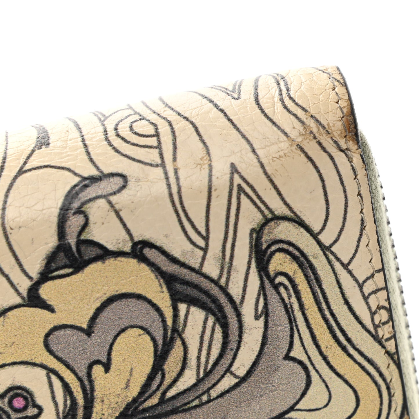 X JAMES JEAN Glace Calfskin Rabbit Print Zip Around Wallet Opaline