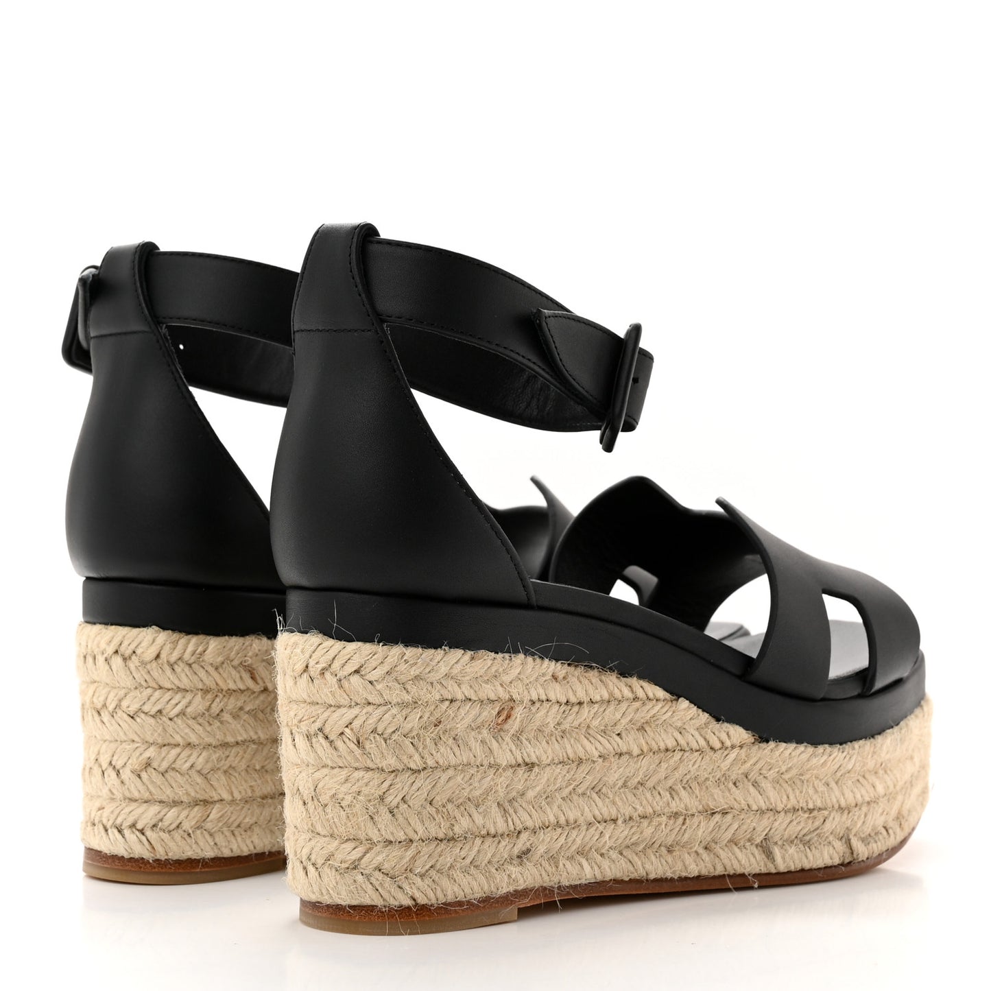 Goatskin Elda Espadrille Wedge Sandals 36 Black