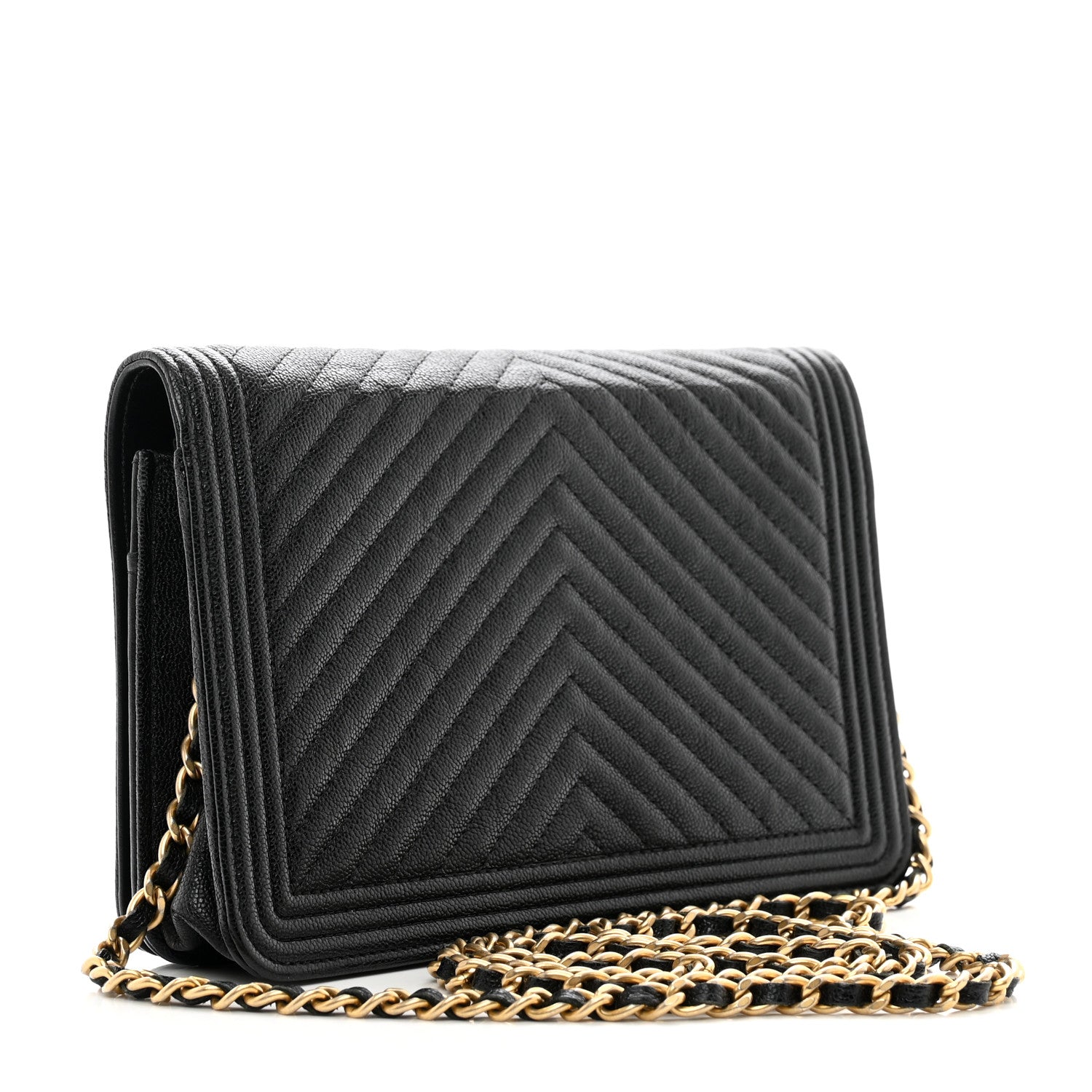 Chanel Caviar Chevron Quilted Boy Wallet On Chain WOC Black 3 of 11
