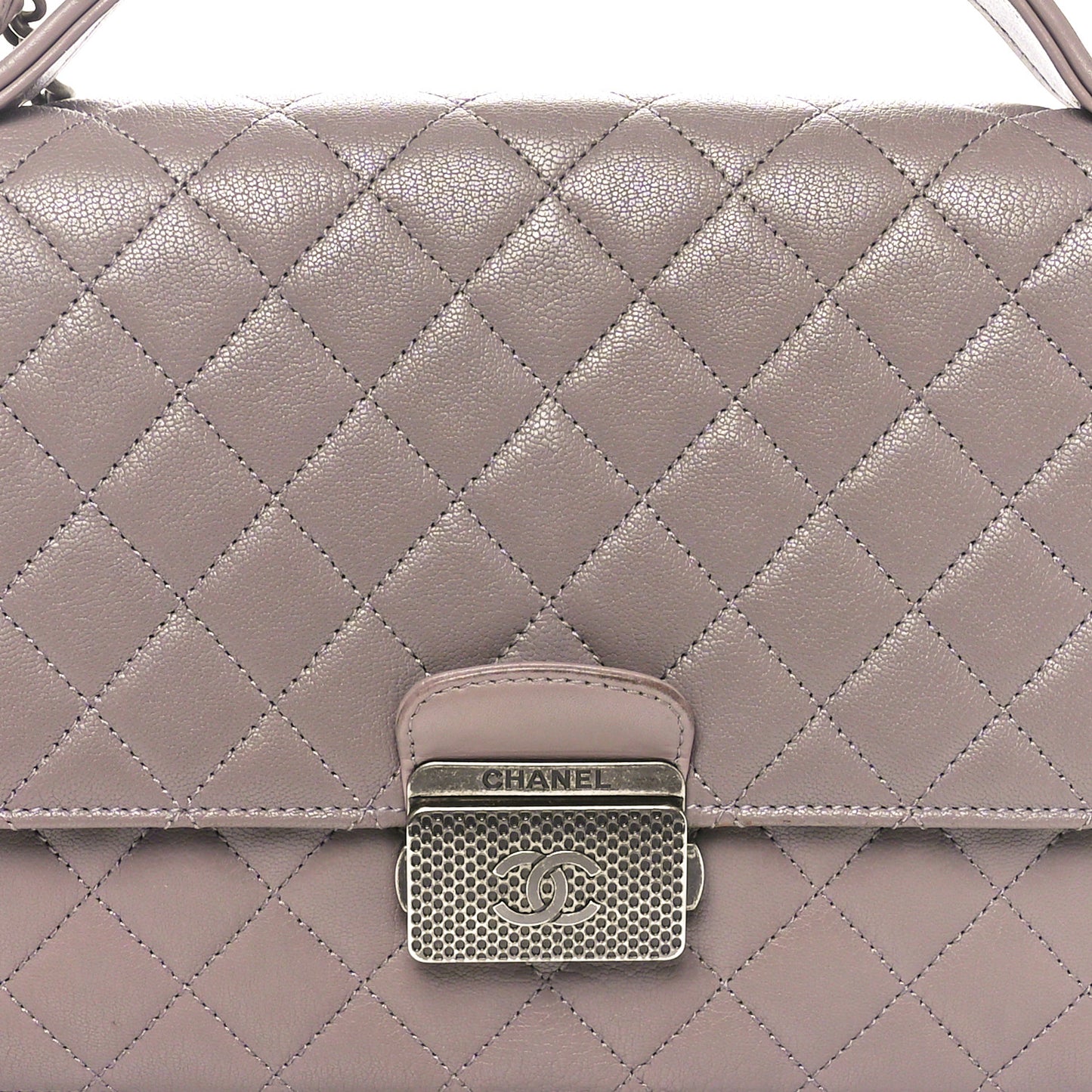 Goatskin Quilted Large CC University Top Handle Flap Grey