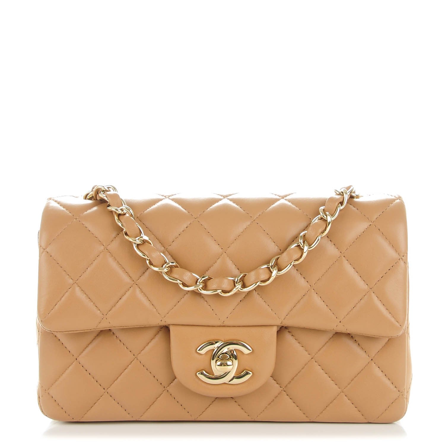 Chanel Lambskin Quilted Mini Rectangular Flap Beige 146203