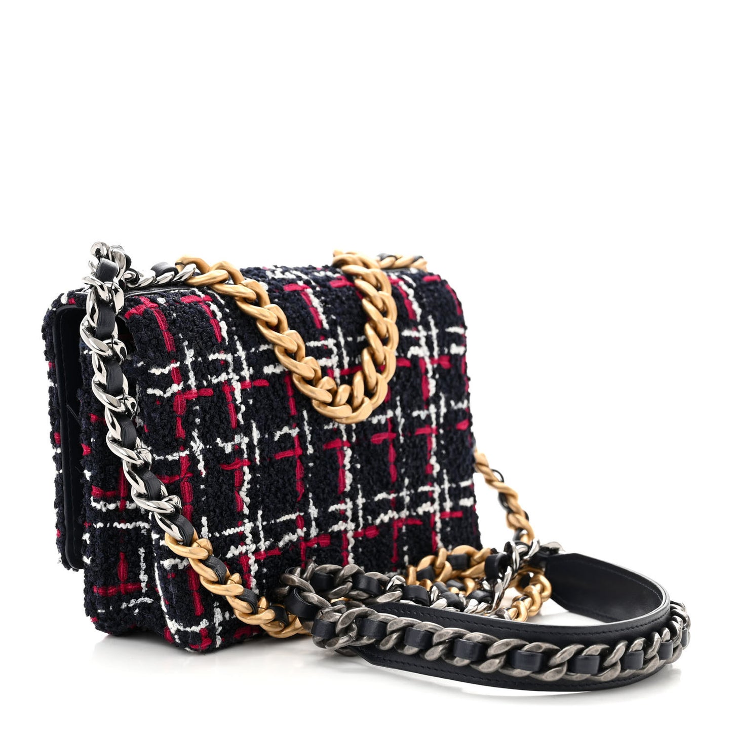 Tweed Quilted Chanel 19 Wallet On Chain WOC White Navy Blue Red