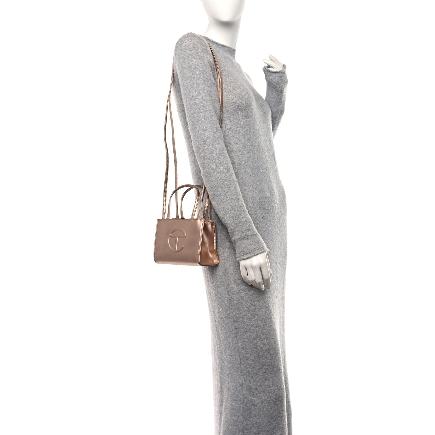 Metallic Vegan Leather Small Shopping Bag Copper