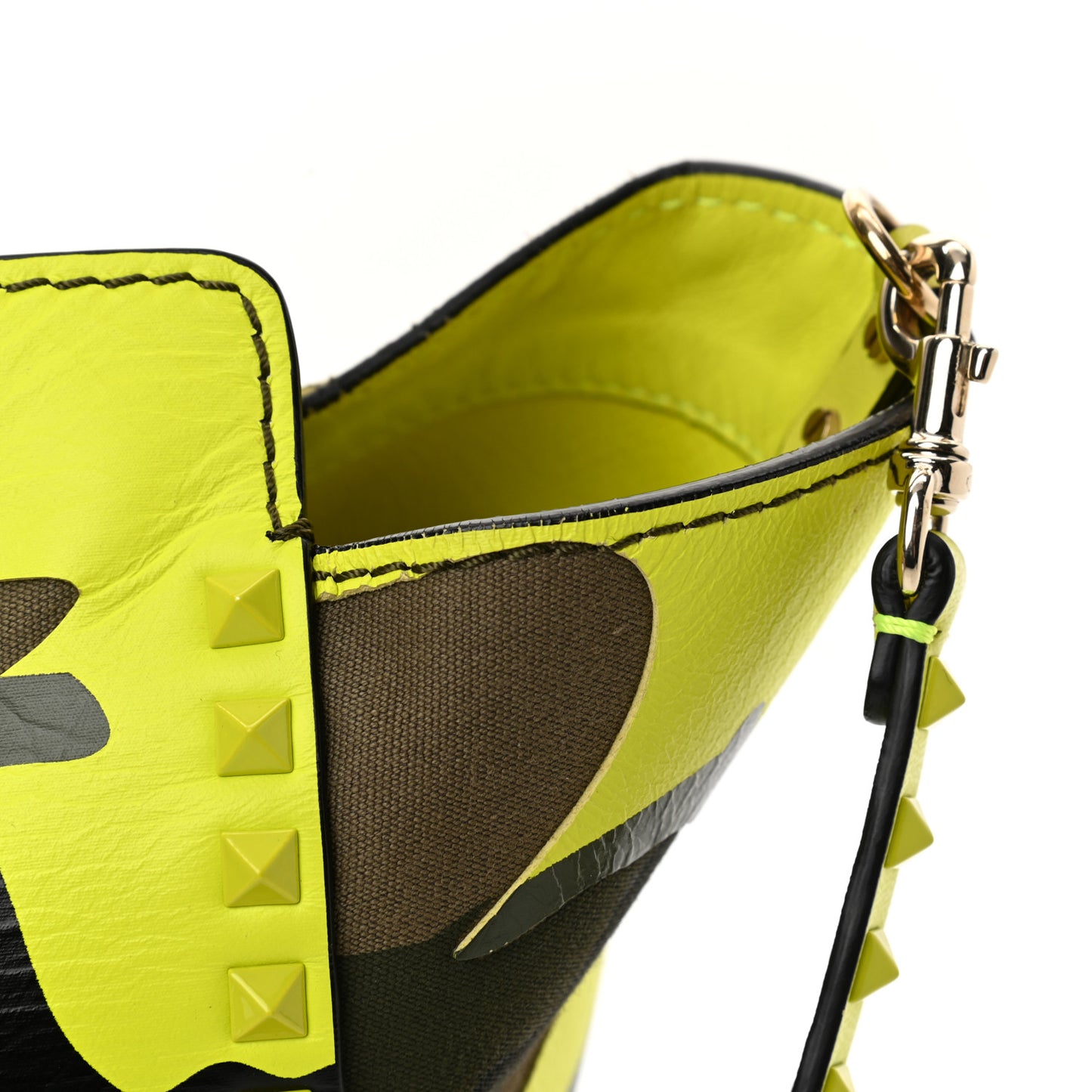 Nappa Canvas Camouflage Medium Rockstud Tote Green Fluo Yellow
