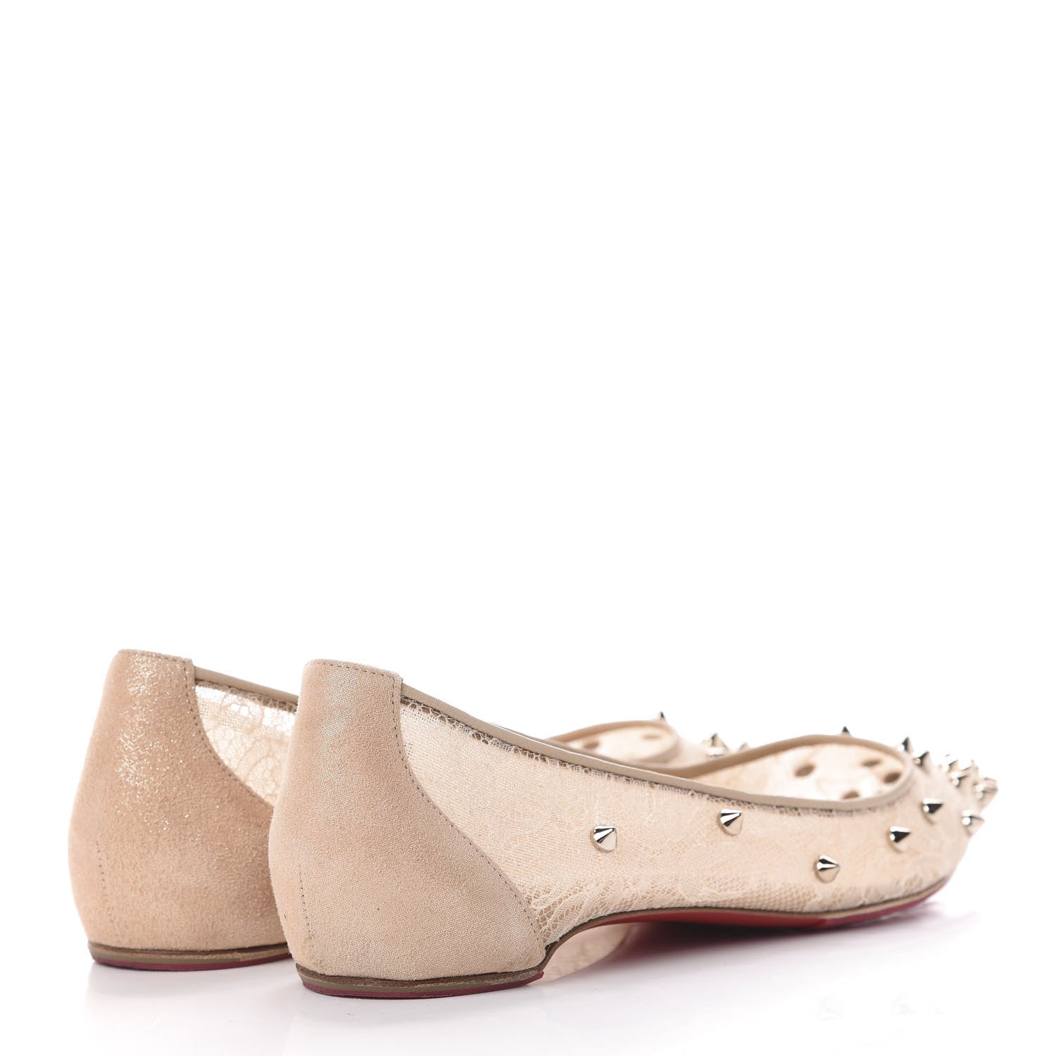 Christian Louboutin Rete Lace Chantilly 554 Spikes Flats 35.5 Nude 4 of 12