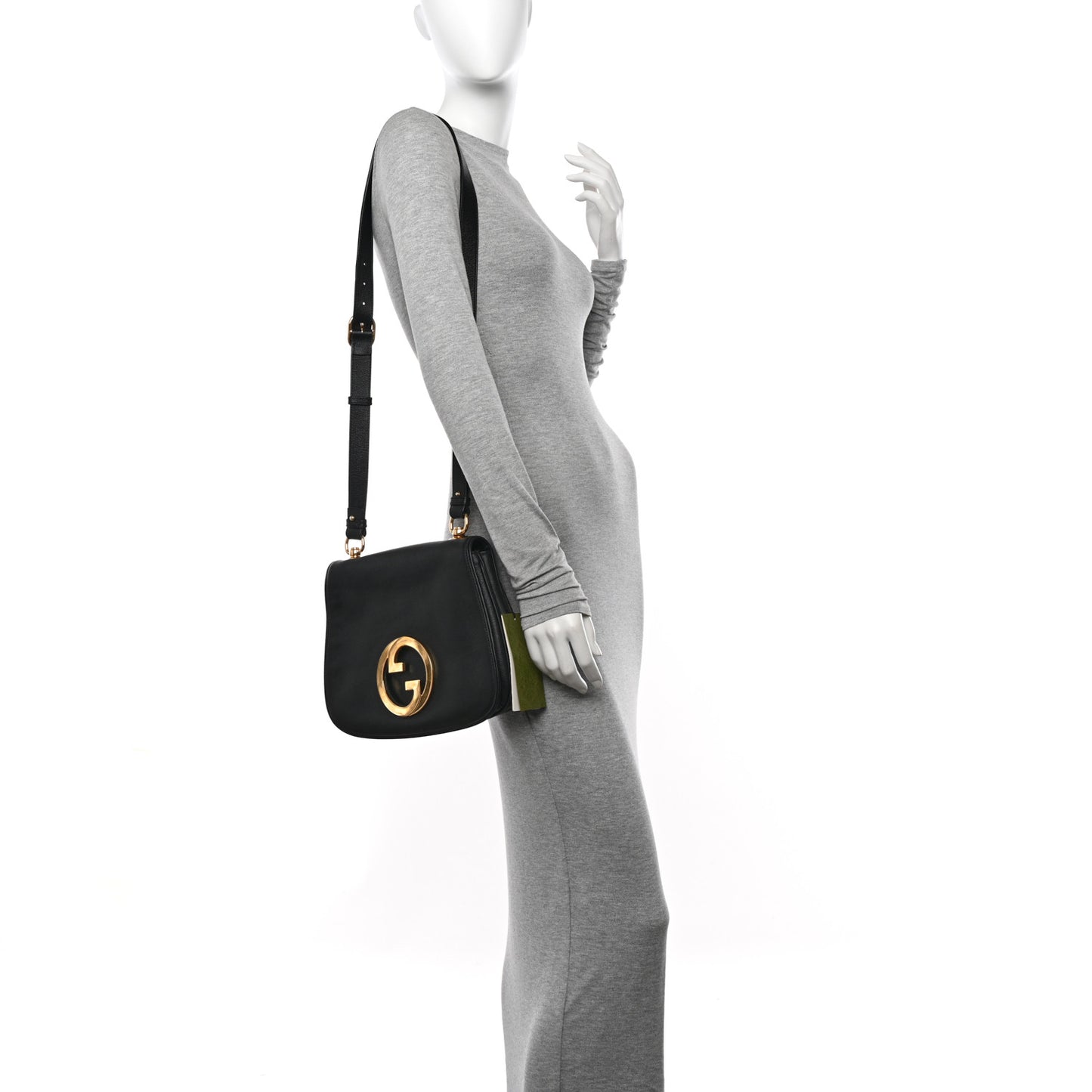 Roxy Calfskin Web Medium Blondie Shoulder Flap Bag Black