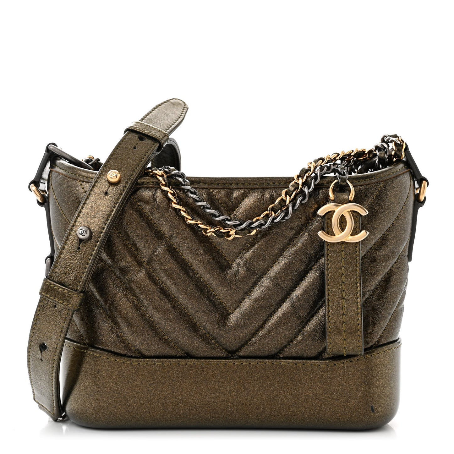 Metallic Calfskin Chevron Quilted Small Gabrielle Hobo Gold