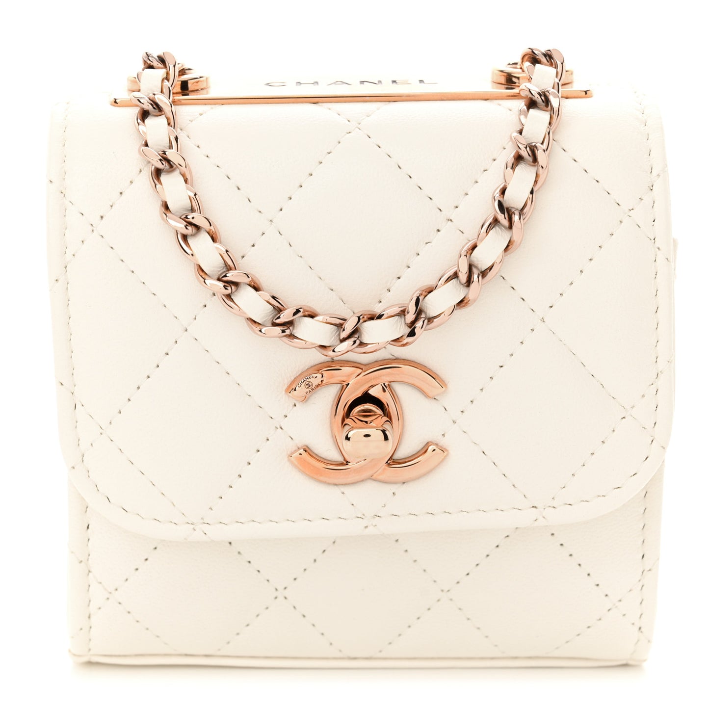 Lambskin Quilted Mini Trendy CC Clutch With Chain Ecru
