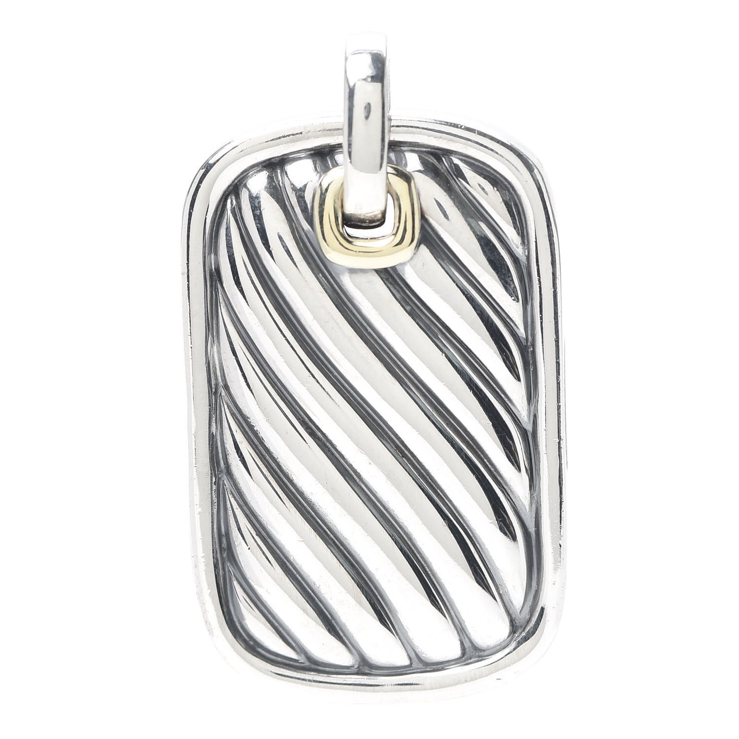 Sterling Silver 14K Yellow Gold Large Carved Dog Tag Pendant