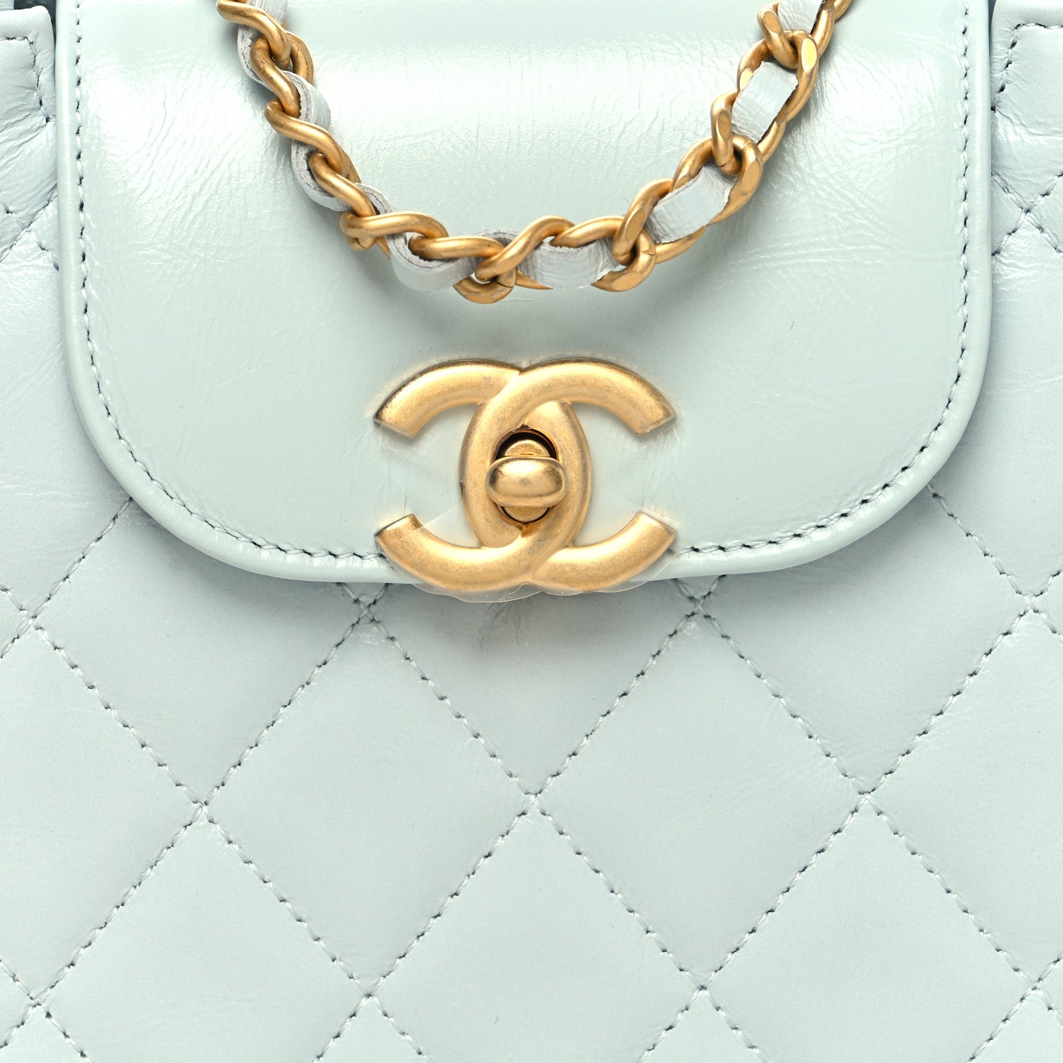 Chanel Shiny Aged Calfskin Quilted Nano Kelly Shopper Light Blue 8 of 11