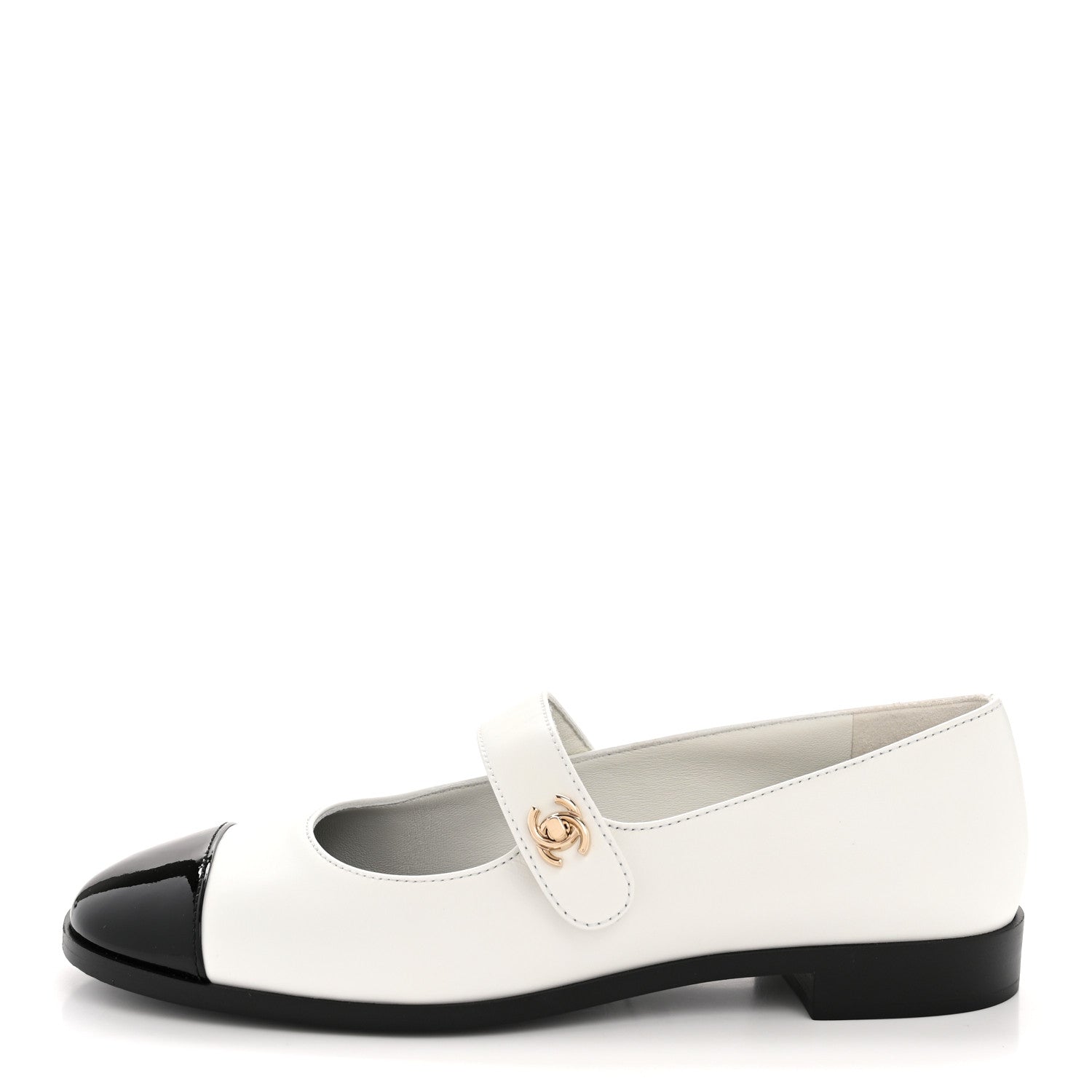Chanel Calfskin Patent Mary Janes Flats 39.5 White Black 1818636