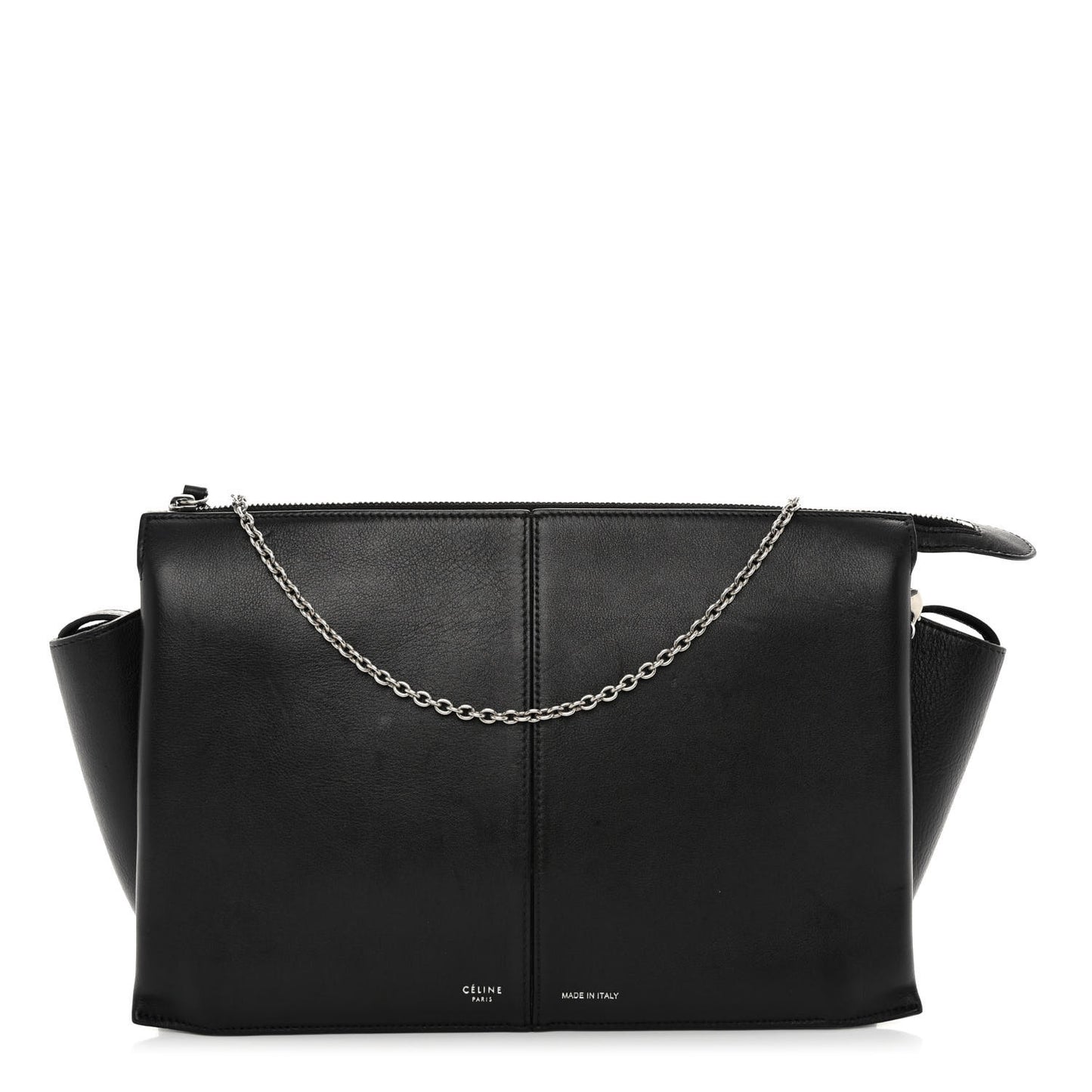 Smooth Calfskin Tri-Fold Clutch on Chain Black