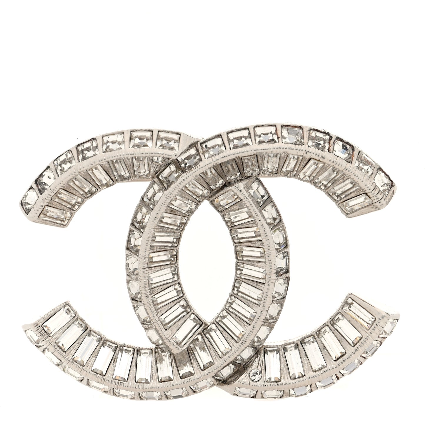 Baguette Crystal CC Brooch Silver