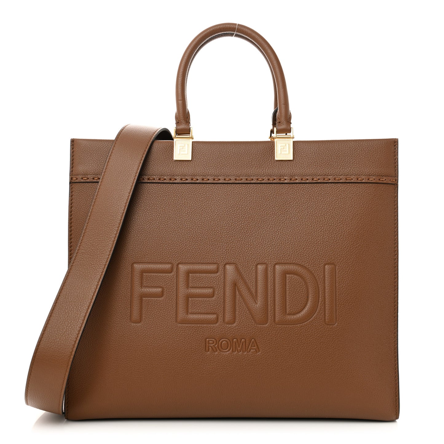 Vitello Cher Logo Debossed Medium Fendi Sunshine Shopper Tote Gianduia