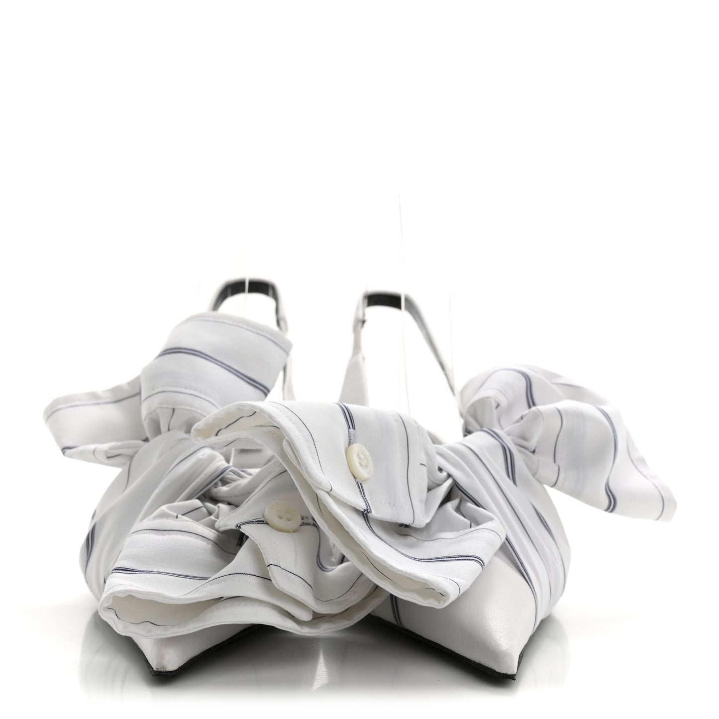 Nappa Stripe Poplin Pointed Toe Knife Chemise Slingback Mules 38.5 White Navy