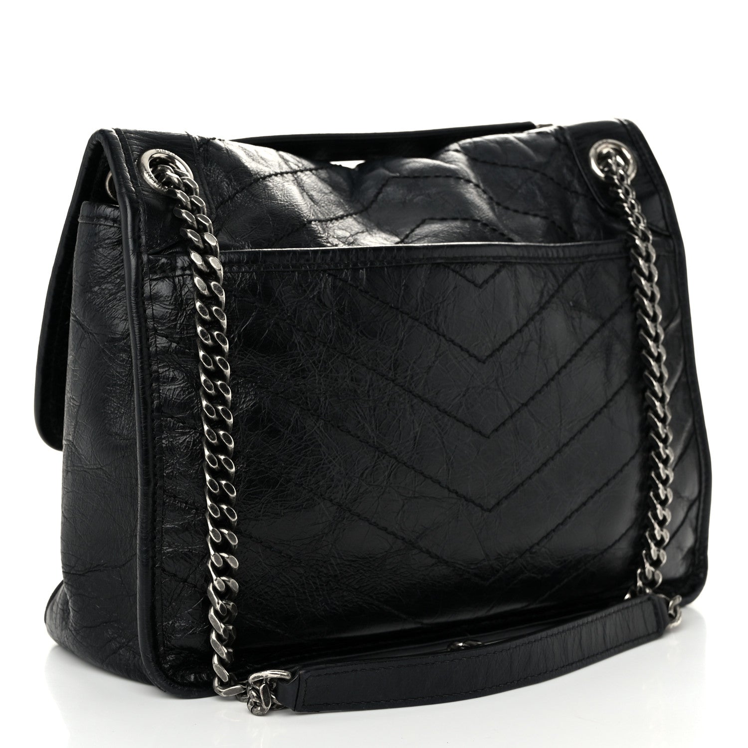 Saint Laurent Crinkled Calfskin Matelasse Monogram Medium Niki Chain Satchel Black 3 of 10