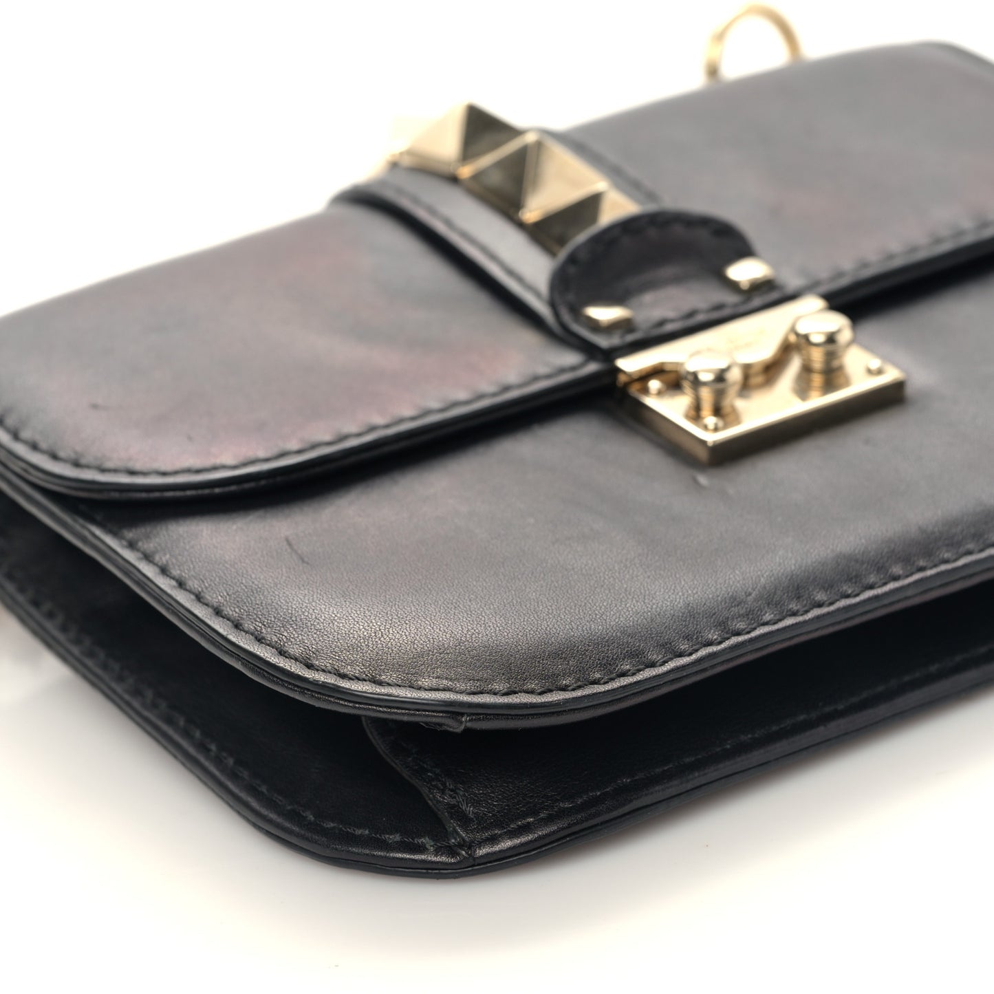 Vitello Small Glam Lock Rockstud Flap Black