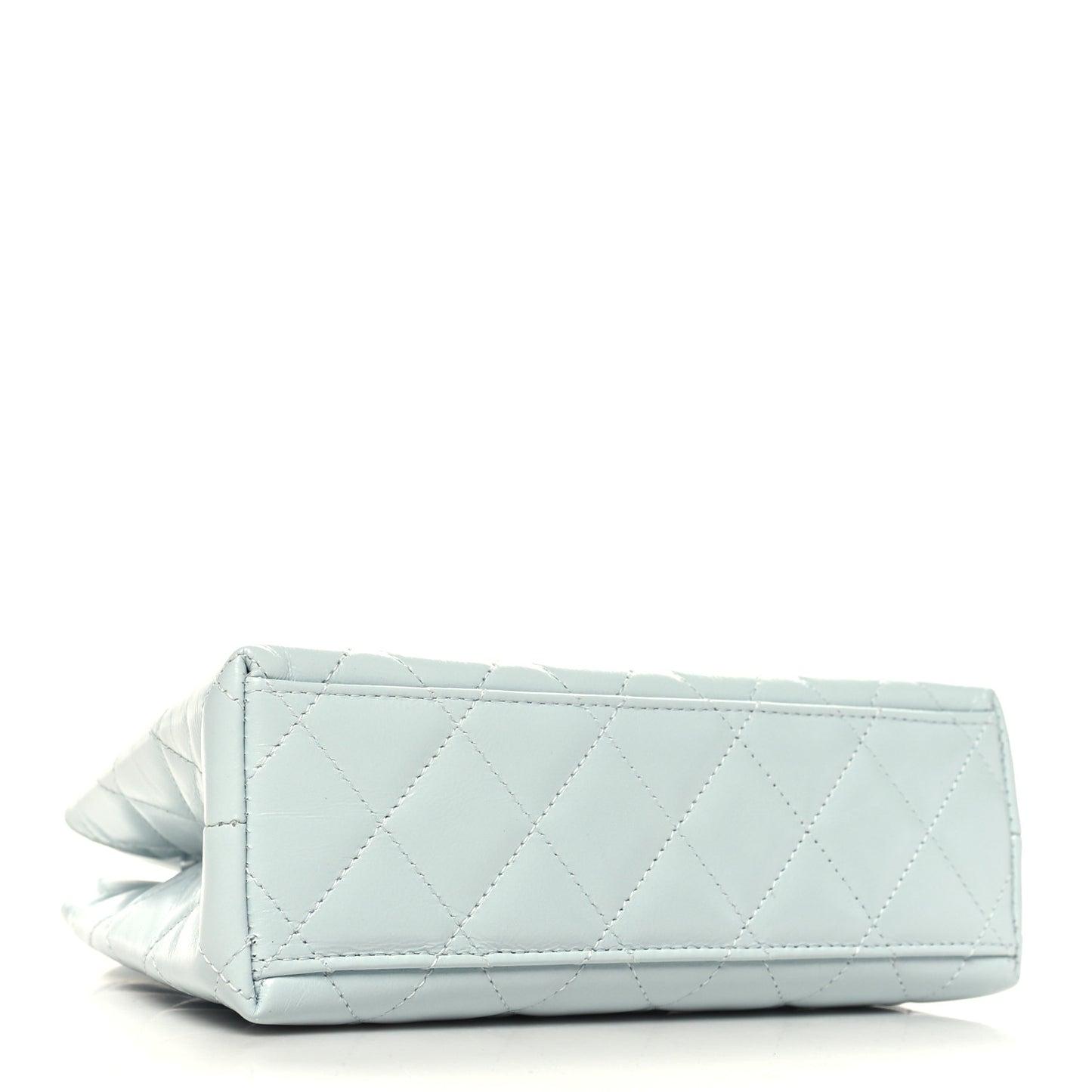 Shiny Aged Calfskin Quilted Nano Kelly Shopper Light Blue