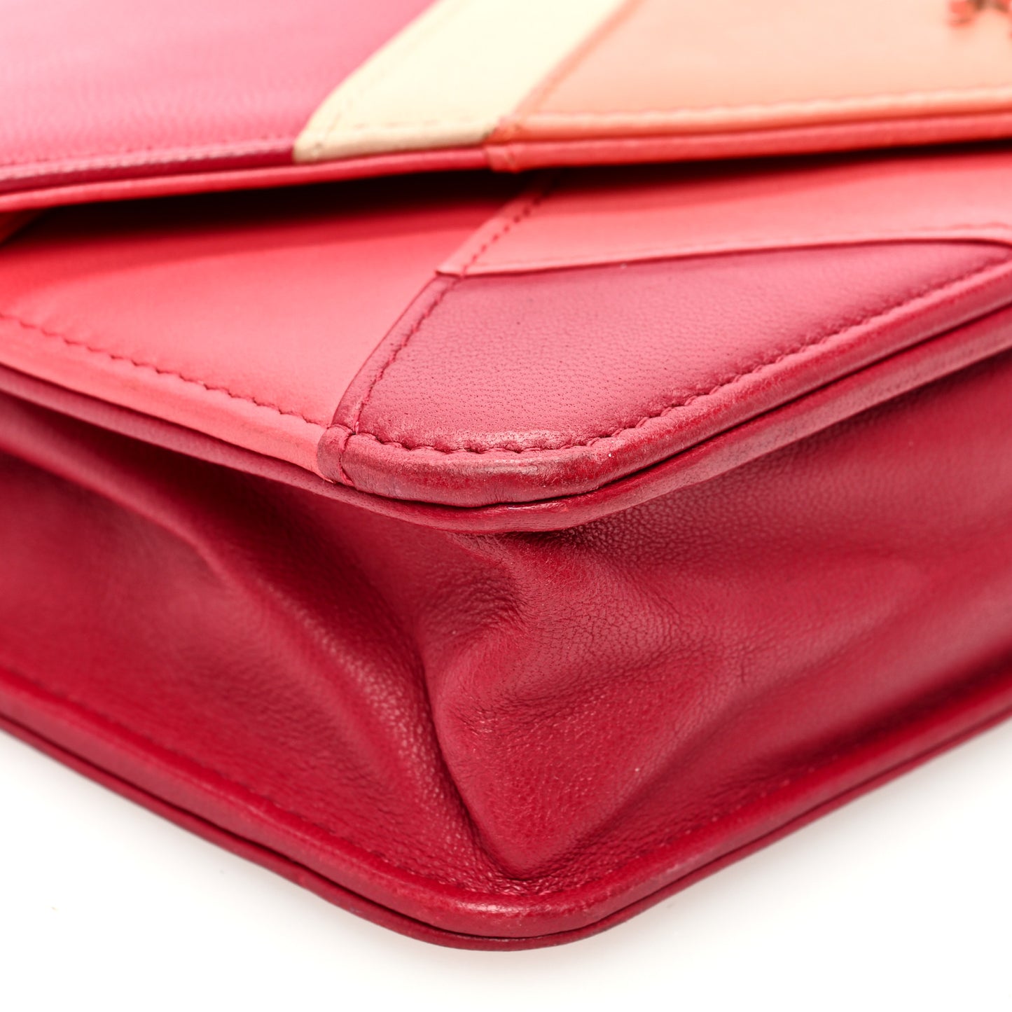 Lambskin Chevron Wallet On Chain WOC Dark Pink Multicolor