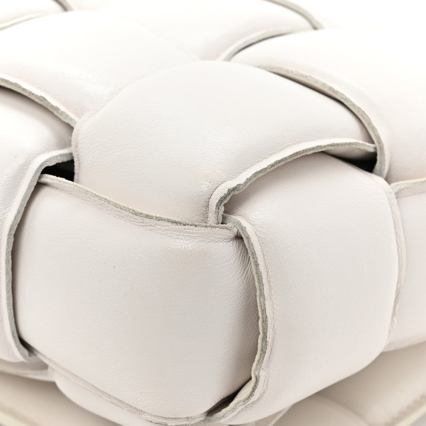 Lambskin Maxi Intreccio Padded Chain Cassette Crossbody Bag White
