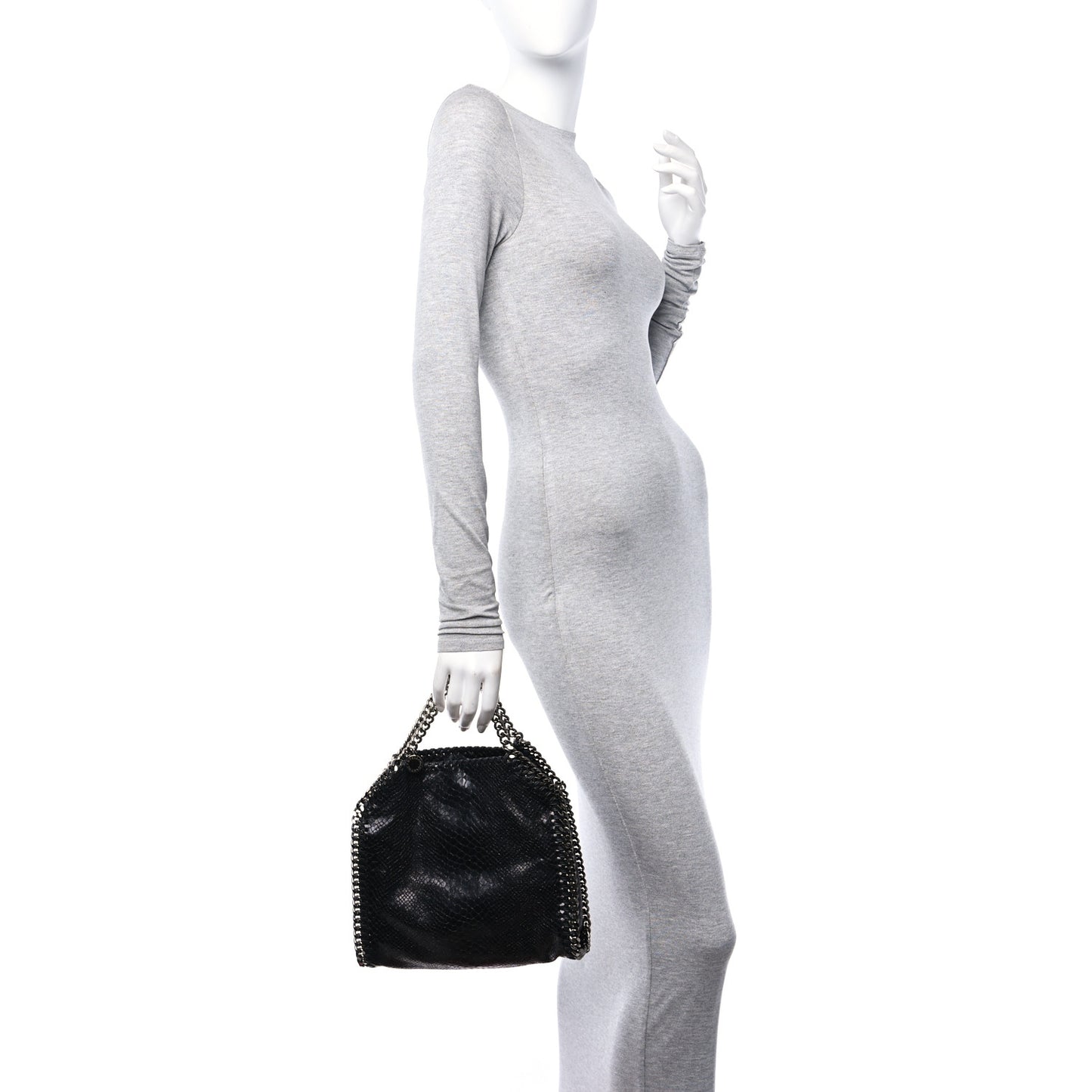 Faux Snakeskin Small Falabella Fold Over Tote Black