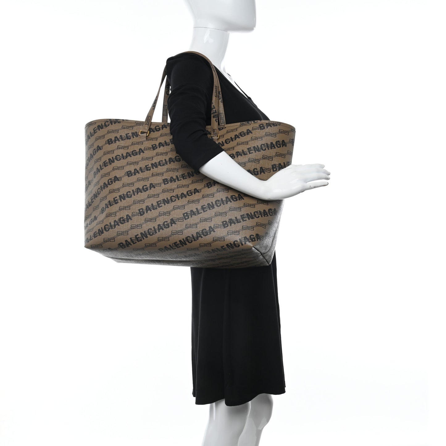 Coated Canvas BB Monogram Allover Logo Signature Tote Beige Brown Black