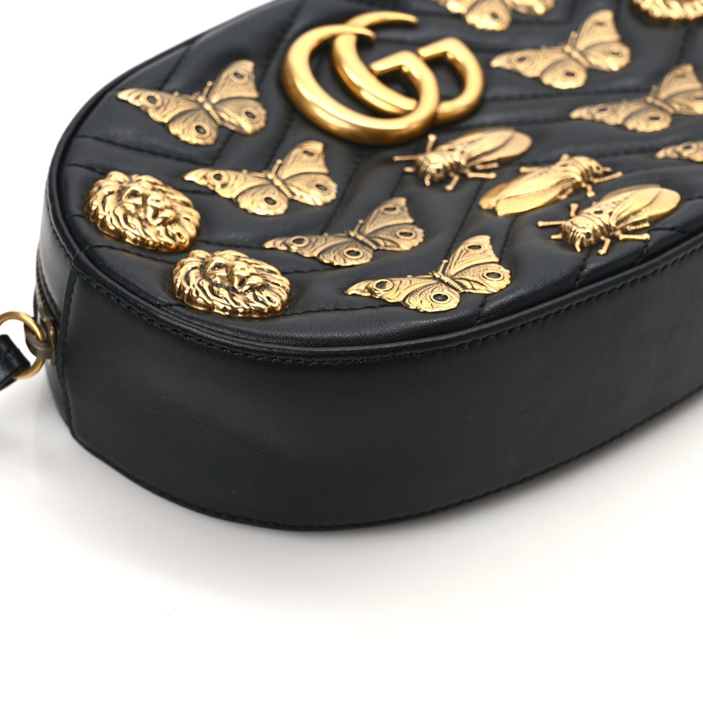 Calfskin Matelasse Animal Studs GG Marmont Belt Bag 85 34 Black