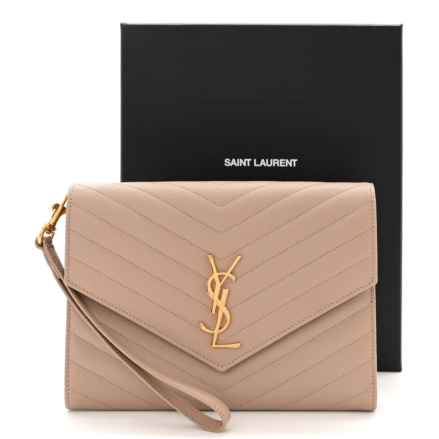 Grain De Poudre Matelasse Chevron Monogram Envelope Clutch Dark Beige